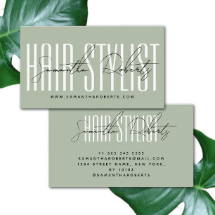Hair stylist modern typografie script sage green visitekaartje