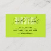 Hair stylist modern typografiescript neon green visitekaartje (Achterkant)
