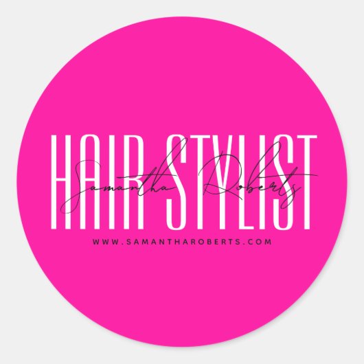 Hair stylist modern typografiescript neon roze ronde sticker (Voorkant)