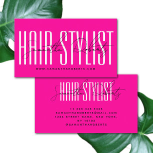 Hair stylist modern typografiescript neon roze visitekaartje
