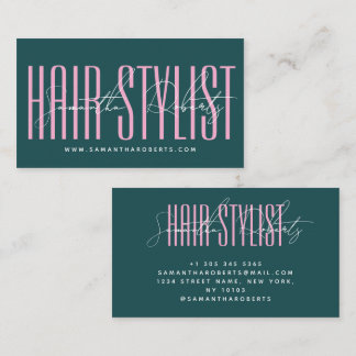Hair stylist modern typography script green pink visitekaartje
