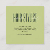 Hair stylist modern typography script green vierkante visitekaartje (Achterkant)