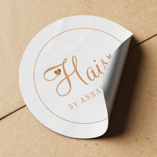 Hair stylist name gold copper elegant glam logo ronde sticker