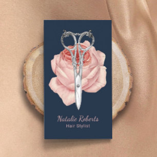 Hair Stylist Navy Blue Scissor & Roos Beauty Salon Visitekaartje
