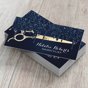 Hair Stylist Navy Glitter Drift Gold Scissor Salon Visitekaartje