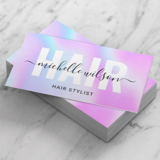 Hair Stylist Paarse Holographic Typography Salon Visitekaartje