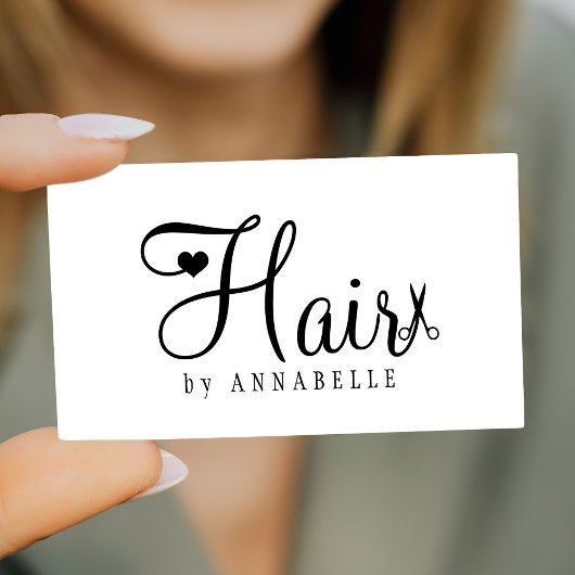 Hair stylist QR code modern script black and white Visitekaartje