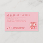 Hair stylist QR code retro modern script red pink Visitekaartje (Achterkant)