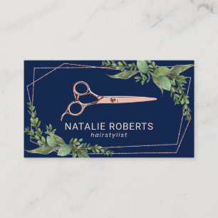 Hair Stylist Roos Gold Scissor Greenery Navy Blue Visitekaartje