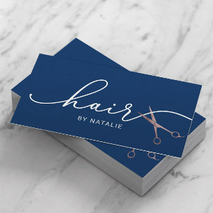 Hair Stylist Roos Gold Scissor Typography Navy Visitekaartje