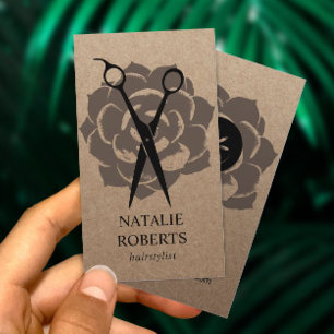 Hair Stylist Salon Flower & Scissor Rustic Kraft Visitekaartje