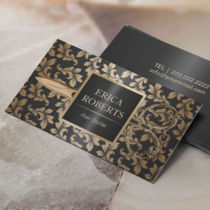 Hair Stylist Salon Luxury Black & Gold Metallic Visitekaartje