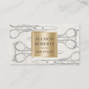 Hair Stylist Salon  Scissors Elegant Linen Visitekaartje