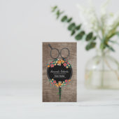 Hair Stylist Scissor & Flowers Wood Appointment Afsprakenkaartje (Staand voorkant)