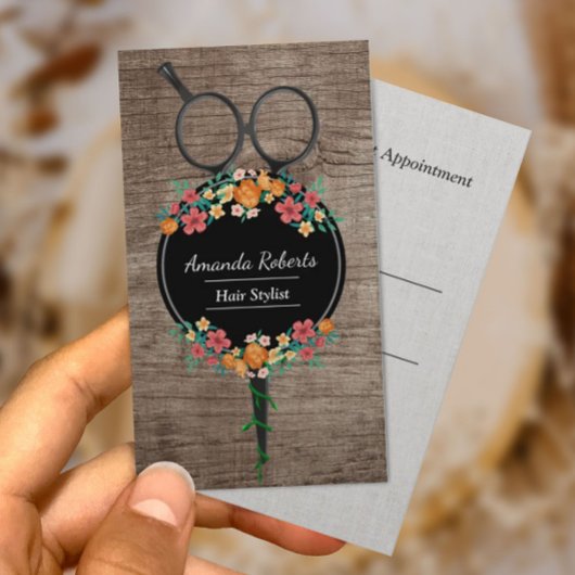 Hair Stylist Scissor & Flowers Wood Appointment Afsprakenkaartje