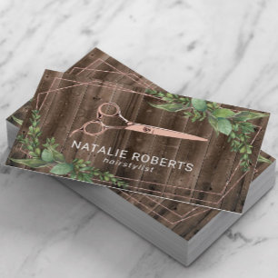 Hair Stylist Scissor Geometric Greenery Wood Visitekaartje