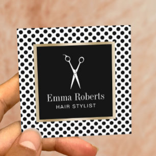 Hair Stylist Scissor Logo Modern Polka Dots Vierkante Visitekaartje
