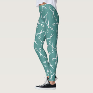 Hair Stylist Scissor Pattern Modern Turquoise Leggings