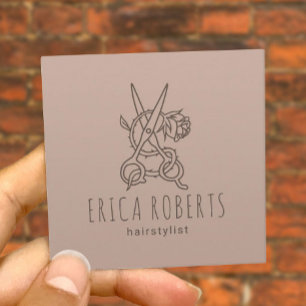 Hair Stylist Scissor & Roos Logo Beauty Salon Vierkante Visitekaartje