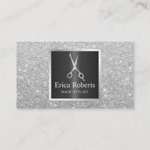 Hair Stylist Scissor Trendy Silver Glitter Salon Visitekaartje