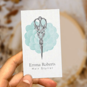 Hair Stylist Scissor Turquoise Floral Visitekaartje