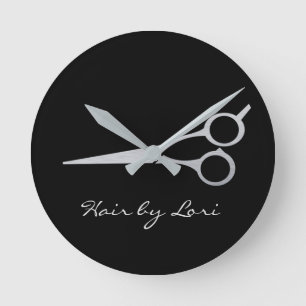 Hair Stylist Silver Black Scissors Persoonlijk Ronde Klok