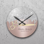 Hair Stylist Silver Glitter Drips Rose Gold Salon<br><div class="desc">Hair Stylist Silver Glitter Drips Rose Gold Salon Clocks.</div>
