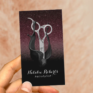 Hair Stylist Silver Scissor Burgundy & Black Ombre Visitekaartje