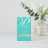 Hair Stylist Turquoise & Gold Monogram Appointment Afsprakenkaartje (Staand voorkant)