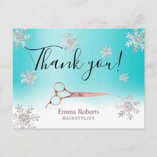 Hair Stylist Turquoise Winter Snowflakes Dank je Briefkaart