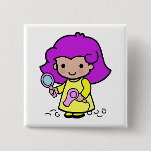 Hairdresser Girl Vierkante Button 5,1 Cm