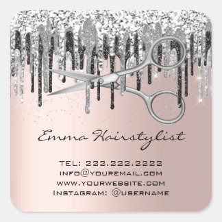 Hairdresser Hair Stylist Scissors Glitter Vierkante Sticker