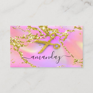 Hairdresser Stylist Gold Scissors Holografen Roze Visitekaartje