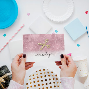 Hairdresser Stylist Golden Scissors Roze Glitter Visitekaartje