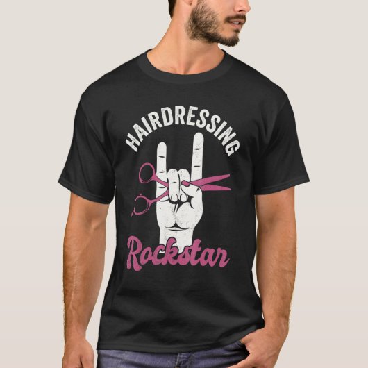 Hairdressing rockstar, funny hair stylist, retro h t-shirt (Voorkant)