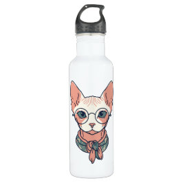Hairless Sphynx Cat wearing glasses Waterfles
