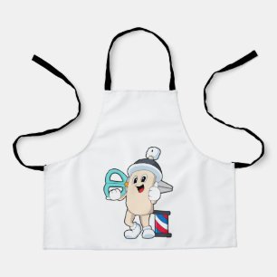 Hairspray als hairdresser met schaar schort