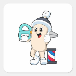 Hairspray als hairdresser met schaar vierkante sticker