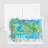 Haïti Carte illustrée des voyages à l'île avec rou (Devant / Derrière)