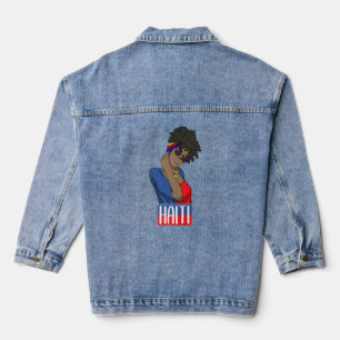 Haïti Haïtiaanse liefdesvlag trots meisje prinses Denim Jacket