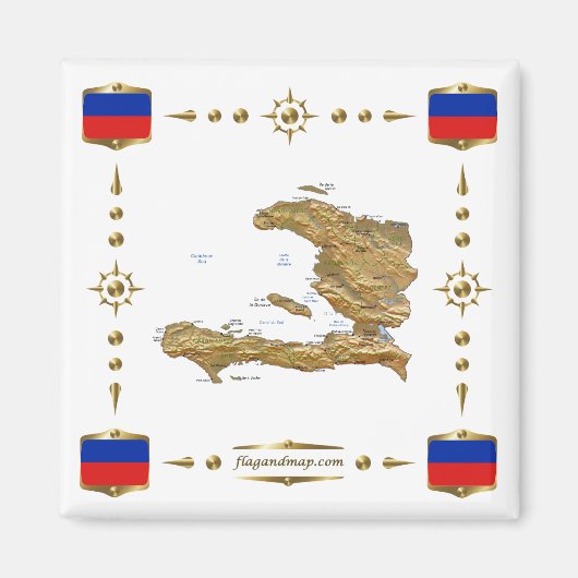 Haïti Map + Flags Magnet Magneet (Voorkant)