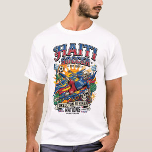 Haïti Voetbal Skelet Aanvaller Naties Poster Stijl T-shirt