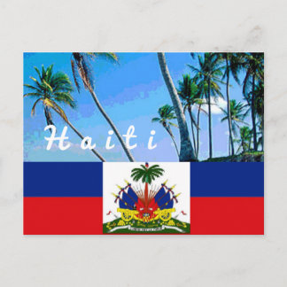 Haïtiaanse vlag met briefkaart van tropische palme