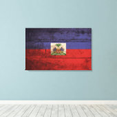 Haïtiaanse vlag op oude houten graan canvas afdruk (Insitu (Houten vloer))