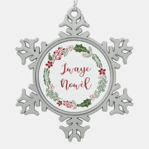 Haitian Creole Merry Kerstmis Wreath Jwaye Nowèl Tin Sneeuwvlok Ornament