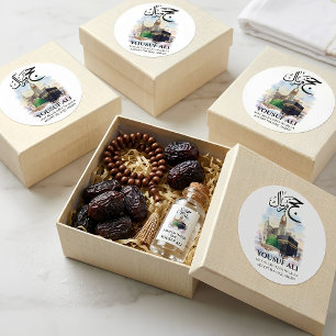 HAJJ MUBARAK MECCA MADINA WATERKLEUR RONDE STICKER