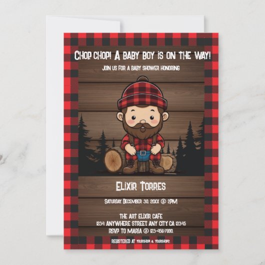 Hak Chop! Rustic Lumberjack Flannel Baby shower Kaart (Voorkant)
