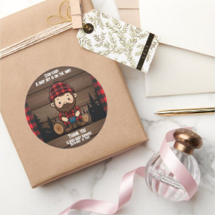 Hak Chop! Rustic Lumberjack Flannel Baby shower Ronde Sticker