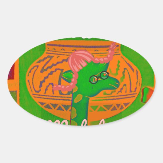 Hakuna Giraffe Art Print Ovale Sticker (Voorkant)