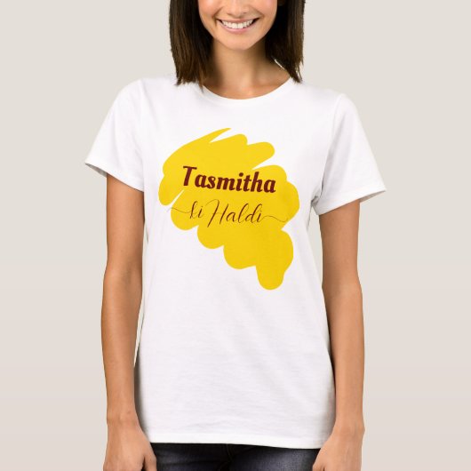 Haldi ceremonie ki haldi matching gepersonaliseerd t-shirt (Voorkant)